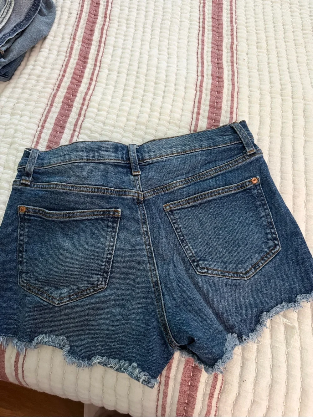Distressed High-Rise Denim Shorts in Blue